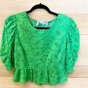 Available Eyelet Peplum Women’s Top, Size M, Green, Cropped & Ruffled, S…